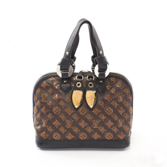 Louis Vuitton Alma Monogram Eclipse Noir Handbag PVC Leather Brown Black - Picture 1 of 7